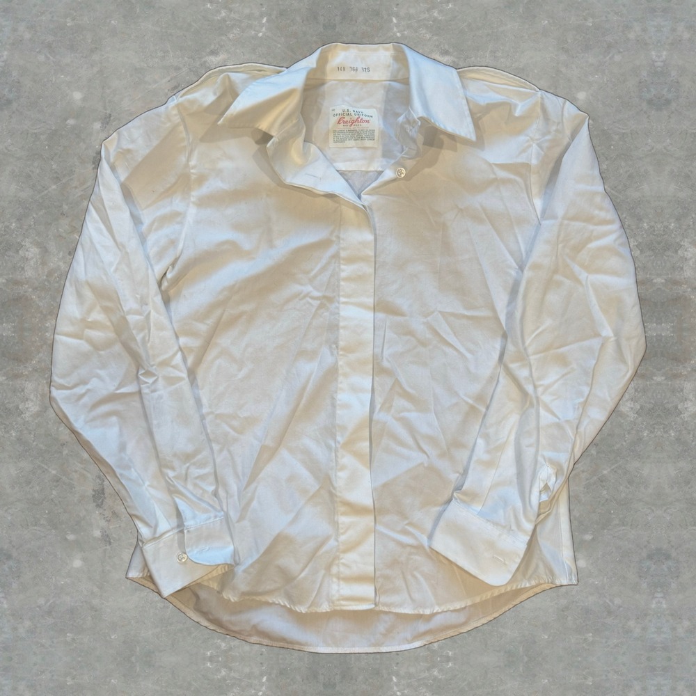 Vintage Creighton US Navy Official Uniform Shirt Mens White Long Sleeve